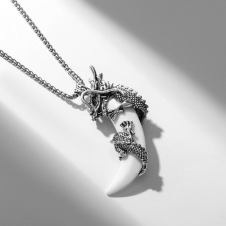 Pendant "fang" with a dragon, color black silver, 70 cm