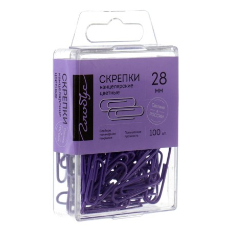 Office paper clips 28 mm, color 100 pieces Globus purple, Eurobox