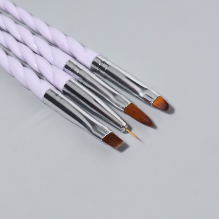 A set of brushes for building and design of nails, 4 pcs, 18 cm, lilac/silver color-1