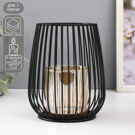 Summary metal, glass on 1 candle "Basket with rounded corners" black 15x12.5x12.5 cm 54140
