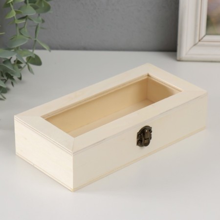 Casket wood under painting with glass "rectangular" locking buckle 18.5x9x4.5 cm