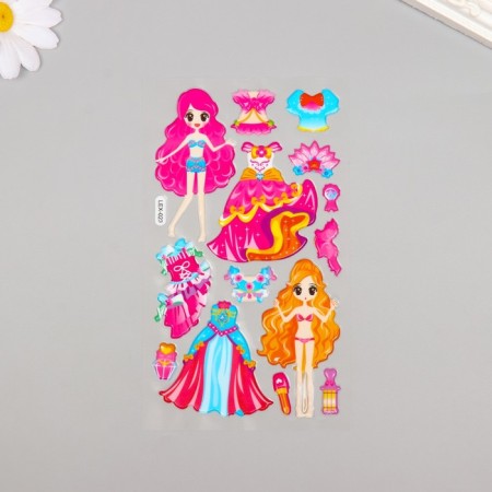 Sticker Plastic volumetric "girls and dresses" mix 20.4x9.7 cm-1