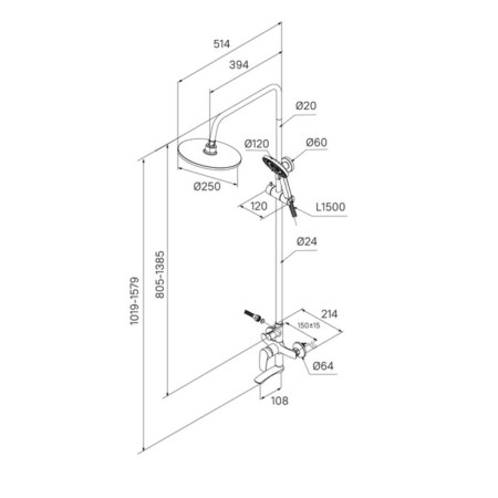 Showing system Milardo Rora Rorsb4FM06, tropical shower, shower, brass, chrome-3