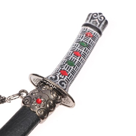 Souvenir weapon "Katana on the stand", black scabbard with red rhombuses, 20cm-5
