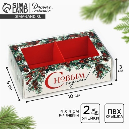 Box for 2 sweets with cells “Happy New Year!”, 10 x 6 x 3 cm, New Year