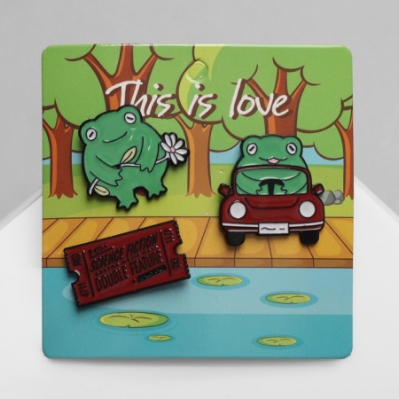 Set of badges (3 pcs.) “Frog Romance”, colored in ferrous metal-1