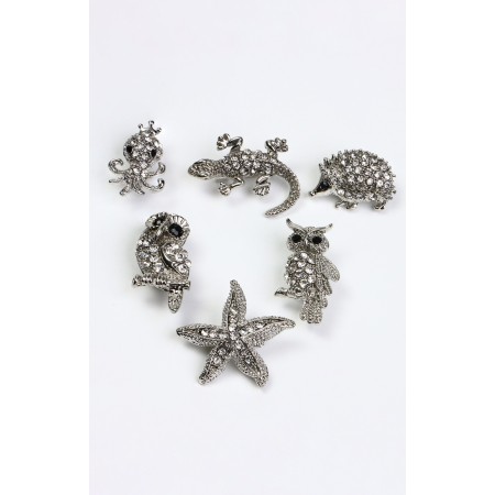 Assortment Brooch Zoo, white color in silver (indivisible packing 12 pcs., Price per pcs.)-3