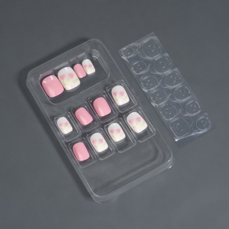 Flourish overhead nails, 12 pcs, with adhesive plates, soft square shape, pink/white color-1
