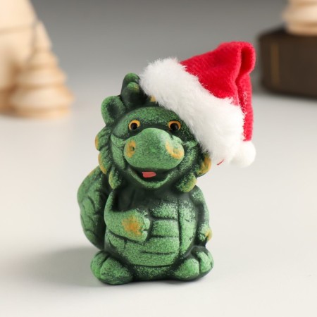 Souvenir ceramics "Green clay dragon in the New Year's cap" 5.8x5x7.5 cm