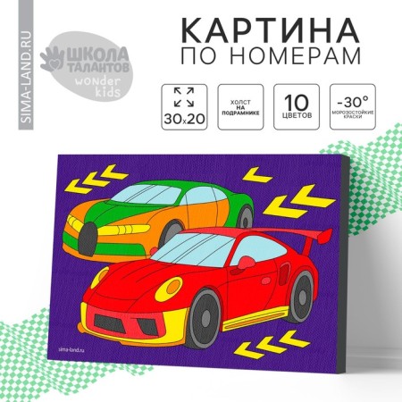 Picture on numbers for children "Fast Cars", 20 x 30 cm