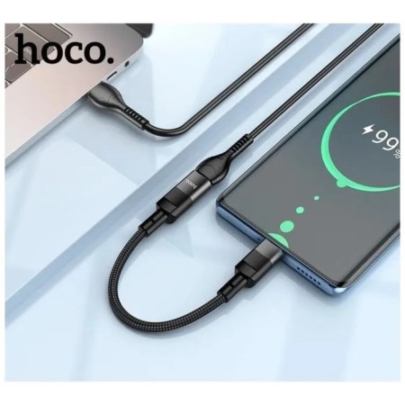 Hoco U107, Type -C (M) cable - Lightning (F), 2 A, 0.1 m, wicker wire, OTG function, black-5