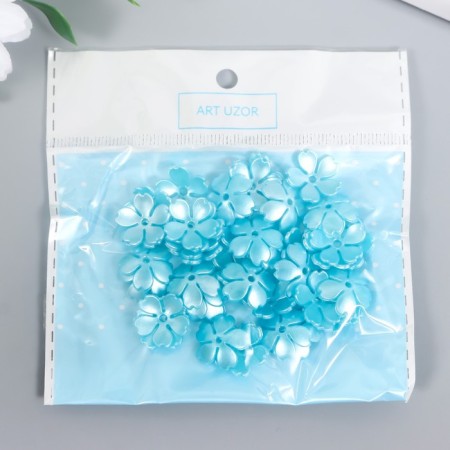 Beads for creativity plastic "Flower Pearl" set 40 pcs Blue 1.5x1.5 cm-3