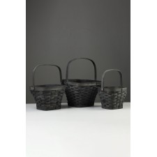 Set 3 pcs of wicker baskets, 28x28x16, 23x23x14, 18x18x12 cm, handle h = 14cm, gray