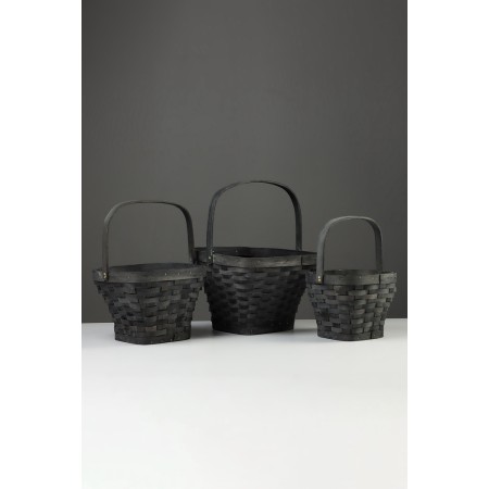 Set 3 pcs of wicker baskets, 28x28x16, 23x23x14, 18x18x12 cm, handle h = 14cm, gray