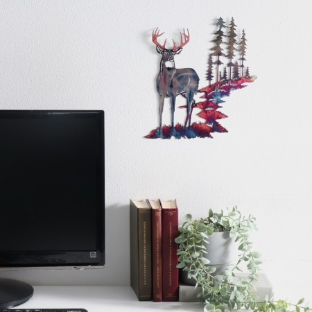 Panel Interior Metal "White -tailed deer in the forest" 26x28.2 cm