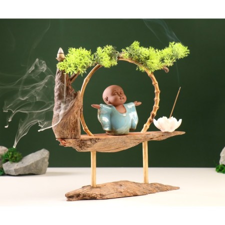 Souvenir tree, porcelain "Little Buddha in Blue" with a stand for incense 35x35x9.5 cm-10
