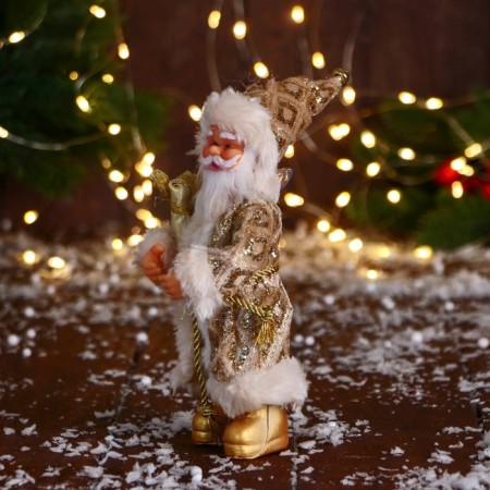 Santa Claus "in a cap, with a gift" 17 cm, gold-3