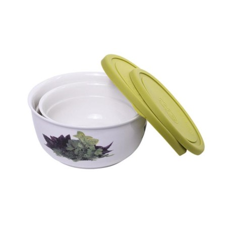 A set of 2 ceramic salad bowls with silicone covers, 0.6/1.2 l-1