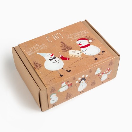 New Year. Set of Gift "Snowmen" (blanket, socks, 2 toys, postcard)-6