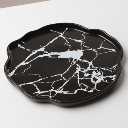 Ceramic Black Marble Coramic plate, 27 cm, black color-3