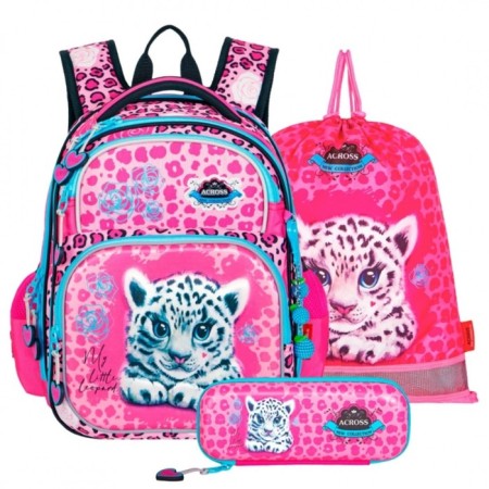 Frame backpack 35 x 28 x 15 cm, Across 178, filling: bag, pencil case, pink ACR22-178-5