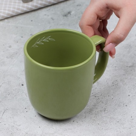 Ceramic olive mug, 450 ml, green color-4