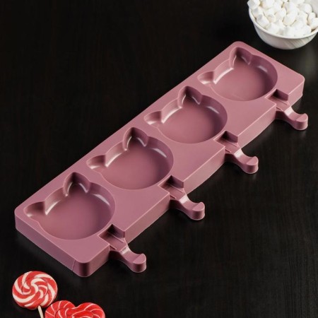 Ice cream form "cats", silicone, 38 × 14.5 × 2.5 cm, 4 cells, white color-6