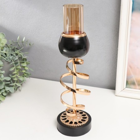 Summary Metal for 1 candle "Spiral" gold on black marble 28x9.5x9.5 cm-2
