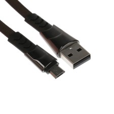Microusb cable - usb, 2.4 a, braid fabric, flat, 1 meter, black