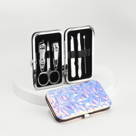 Manicure set, 6 items, in a case, pink