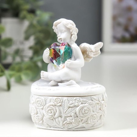 Souvenir Polystone Casket "Snowthrough Angel with an overflowing heart" 8x6.5x5.4 cm-2