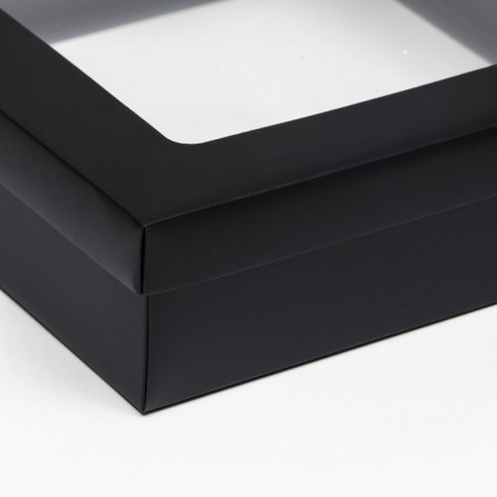 The box is folding, the lid is, black, with a window 30 x 30 x 8 cm-2