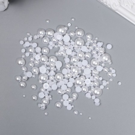 Decor for creativity plastic "Half of beads. White" d = 3-10 mm, set 10 grams