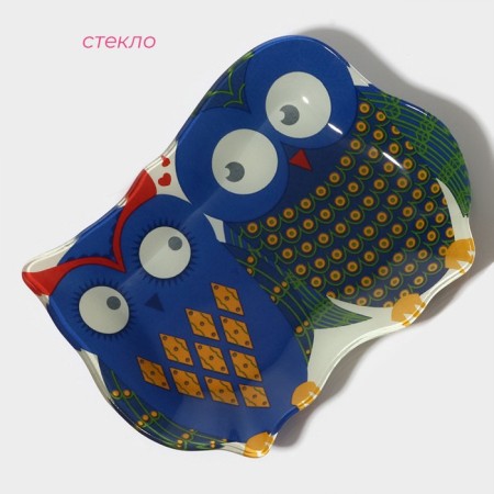 Glass Serving shares "thoughtful owls", 18 × 13.1 × 1.9 cm, blue color-1