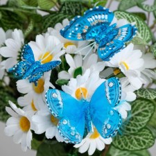 A set of butterflies for decor and floristry, on the clothespin, plastic, blue, 6pcs, 5 cm, 8 cm and 12 cm