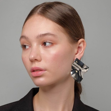 Earrings Metal "atmosphere" rhombus, silver color-4