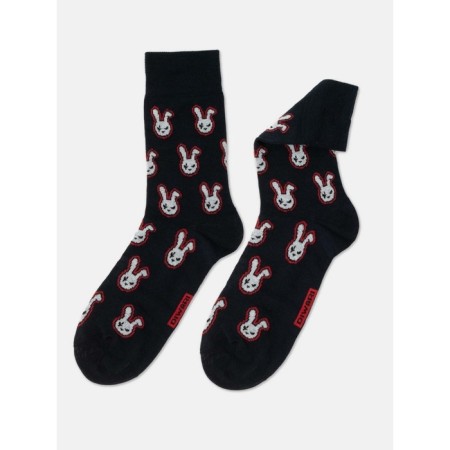 Male cotton socks diwari happy "rabbits", size 25, dark blue color-1