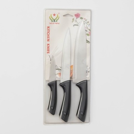 A set of kitchen knives "Eneolit", 3 objects, blade 8.5 cm, 17 cm, 20 cm, black color-3