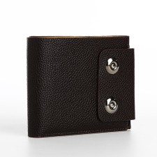 Male purse on magnets, department for bills, for cards, for coins, brown color