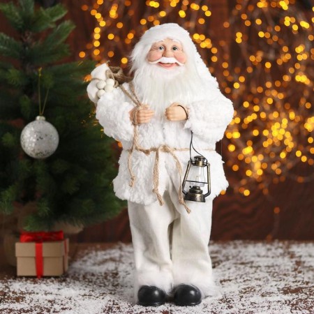Santa Claus "in a white fur coat, with a flashlight" 43 cm