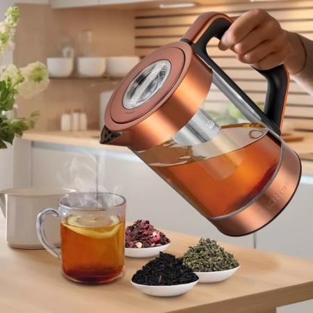 Electric KitFort KT-6655, glass, 1.7 l, 2200 watts, color copper-1