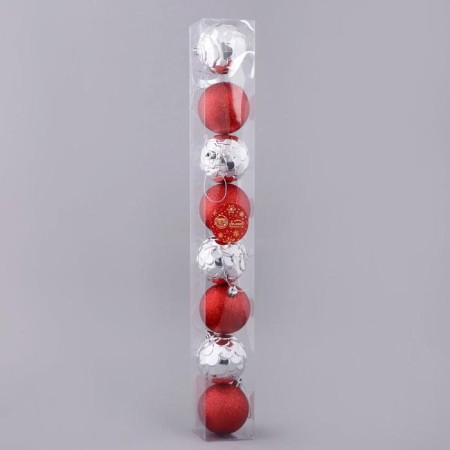 Set of balls plastic D-6 cm, 8 pcs "bumps and shine" silver red-1
