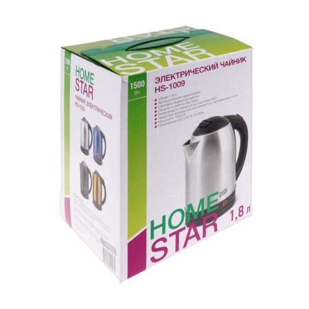 Electric kettle Homestar HS-1009, metal, 1.8 l, 1500 watts, silver-black-10