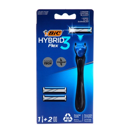 Set of BIC HYBRID 3 FLEX, shaving machine, + 2 cassettes with 3 blades