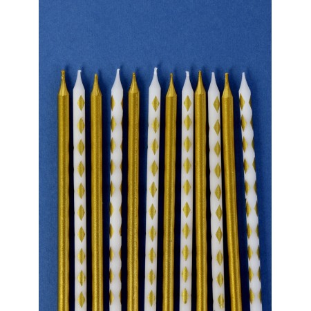 Set of candles for the Cake "Rombics", 12 pcs, gold and white-2