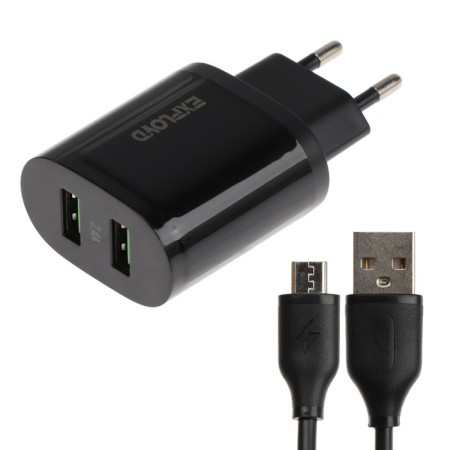 EXPLOYD EX-Z-1432, 2 USB, 2.4 A, MicroUSB cable, black