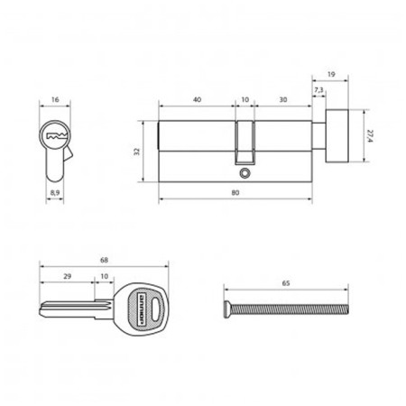 Allyur cylinder mechanism DL-02 80 CP, with a transcoding, with a turntable, 30x10x40 mm-1