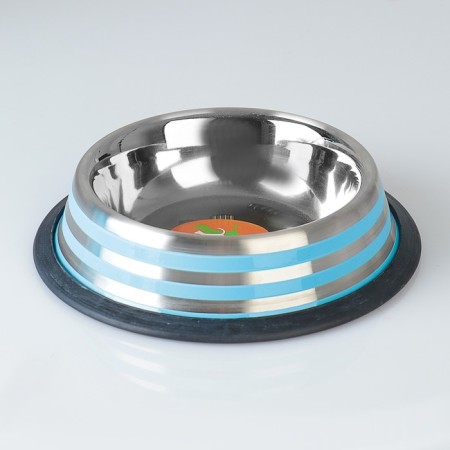 A bowl with a non -slip base with colored stripes, 230 ml, blue