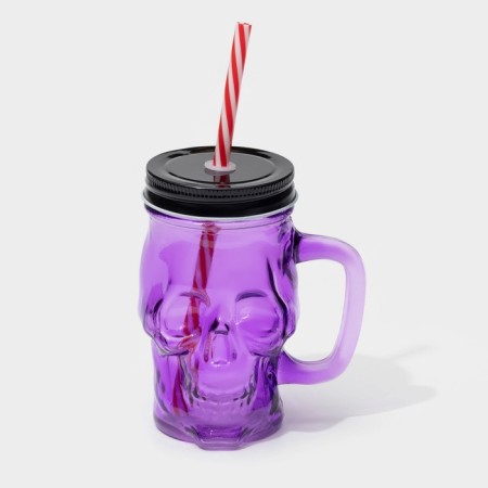 Glass jar with a lid and tube "Skull. Halloween ", 400 ml, 11 × 8.5 × 13 cm, color mix-1