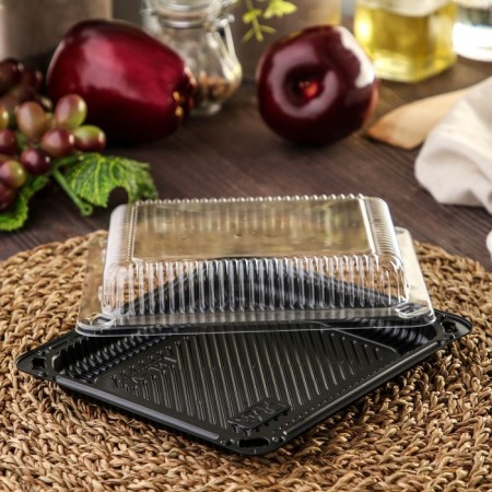 Container with a lid is a disposable plastic for land, 18.5 × 15.5 × 3.5 cm, 790 ml, black color-1